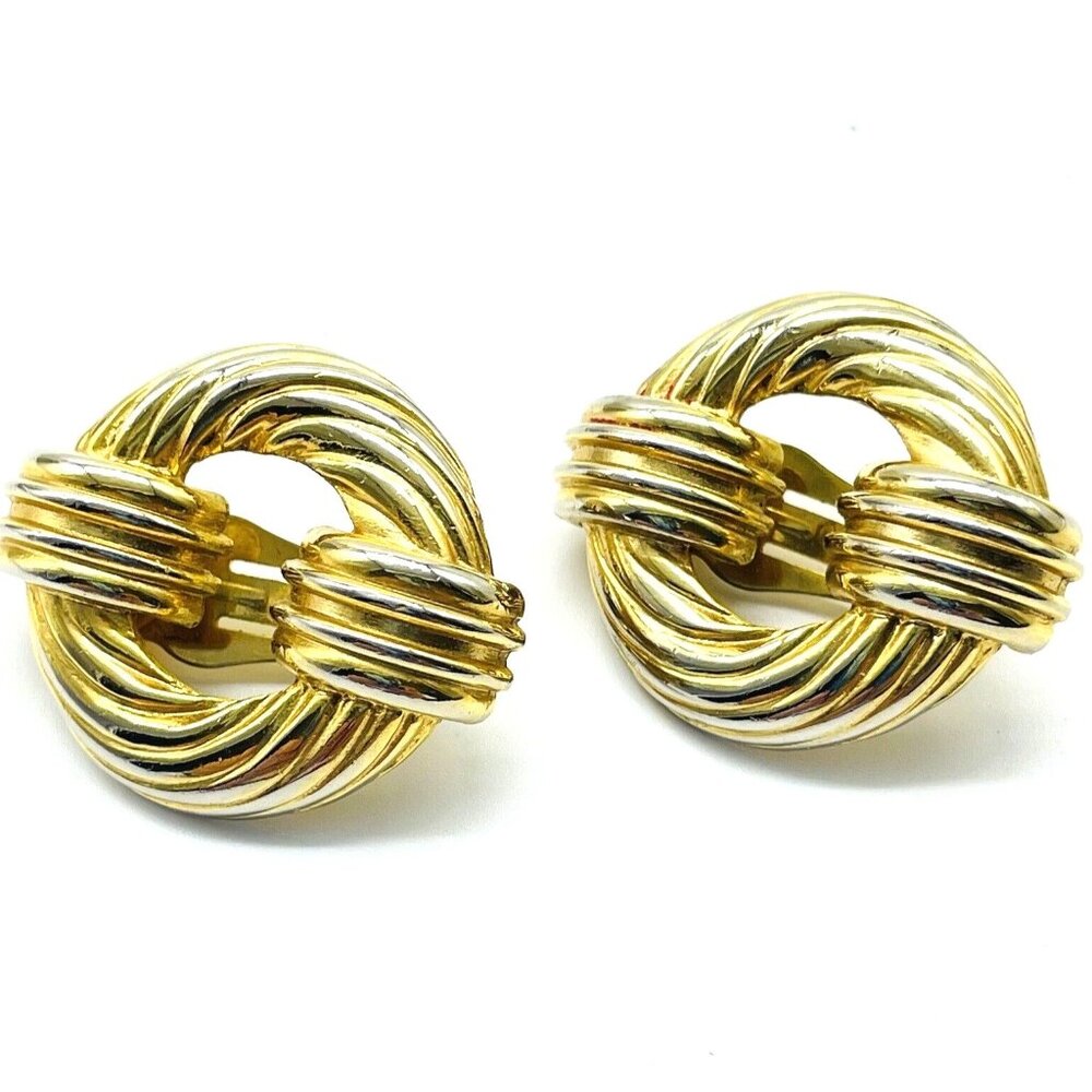 Signed ERWIN PEARL Clip On Earrings Gold Tone Knot Vintage 1980s